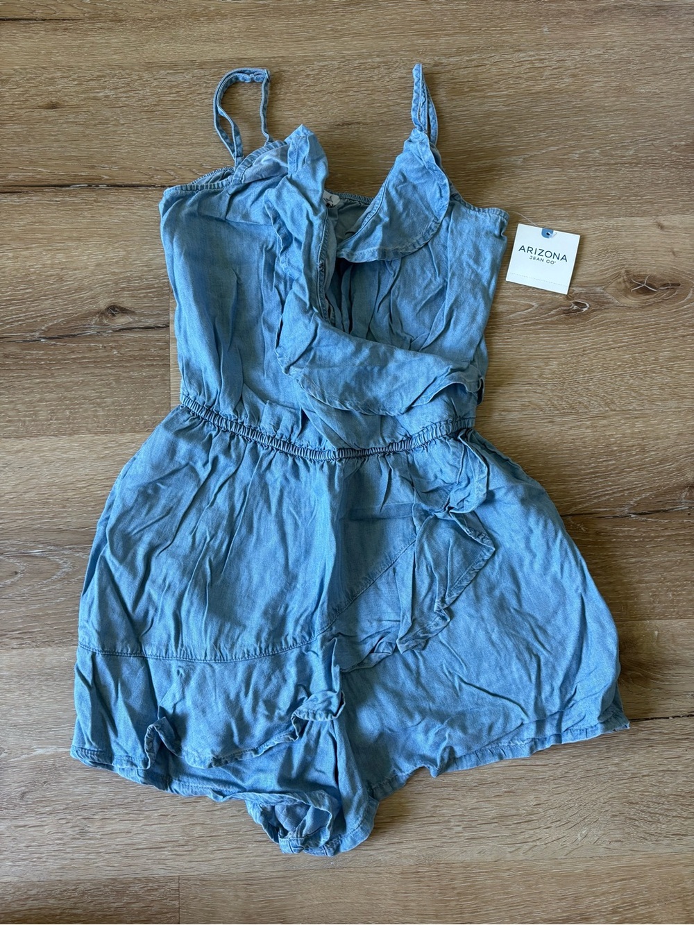 Light Blue Sleeveless Romper with Ruffles